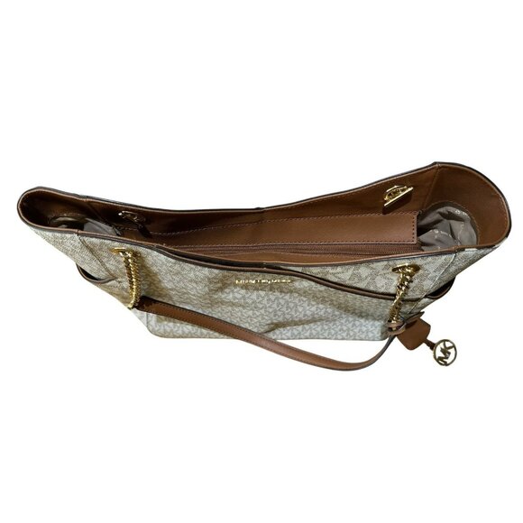 Michael Kors Jet Set Travel Large Leather Chain Shoulder Tote Handbag MK Logo - Picture 6 of 7